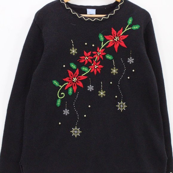 Holiday Editions Christmas Sweater Women Black Pullover Knit Long Sleeve Size XL - Picture 3 of 9
